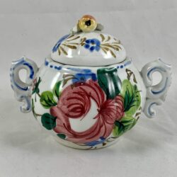Italian Renaissance Revival Faïence Nove Rose Floral Sugar Bowl